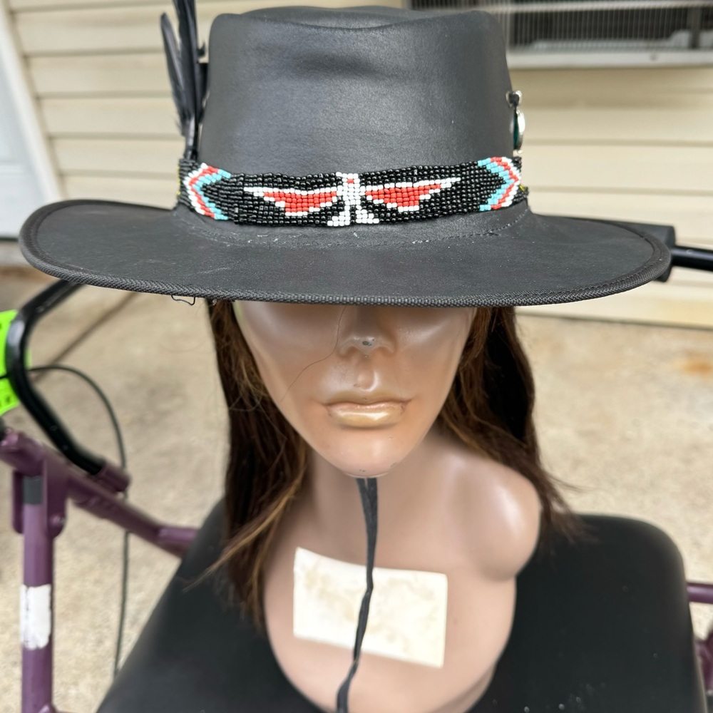 Stylish Black Hat with Beaded Band
